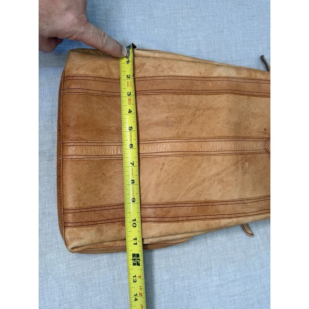 VTG Brown Distressed Leather Hand Made Large Mail Bag Drawstring Buckled Top